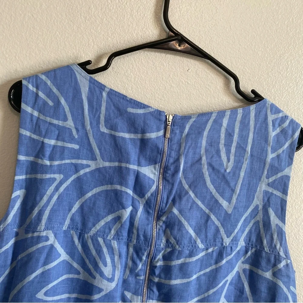 LAFAYETTE 148 Farah Bluebird Multi Leaf Printed Linen Pocket Beachy Dress Size L - Picture 7 of 7